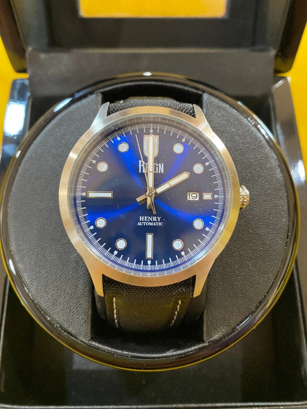 Reign Henry REIRN6204 Automatic Blue Dial Leather Watch 43mm 100M